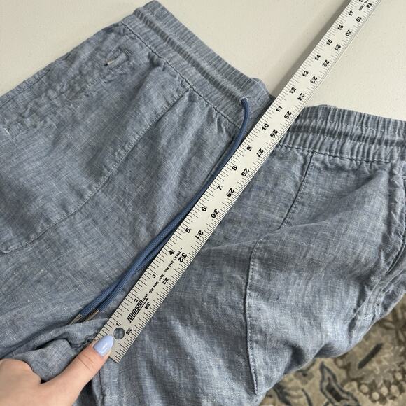 Athleta Retreat Linen Pants Womens 12 Petite Blue Jogger Beach Coastal Travel - Picture 9 of 13